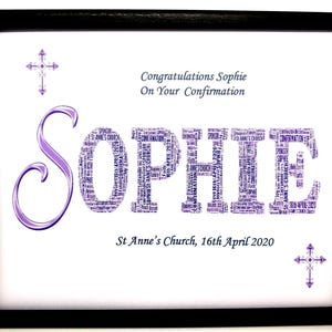 Personalised Holy Communion or Confirmation Word Art Boy or Girls Gift (J) in a 8&quot; x 10&quot; Glass Front Frame, Beautiful Unique Gift & Keepsake