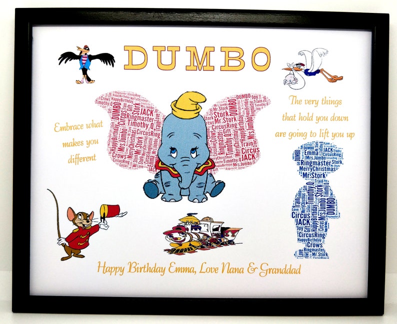 PDF ONLY /'Alice In Wonderland/' Word Art Gift Mary Poppins/' /'Beauty and the Beast/' Unique Gift, New Personalised Boy or Girl /'Dumbo/'