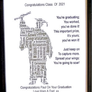 New Personalised Male or Female 'Graduation' Word Art Gift Design (A). PRINT ONLY will fit a 8"x10" Frame. Beautiful Unique Gift & Keepsake