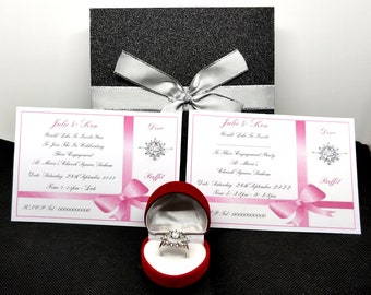 25, 32, 40 or 50 x Personalised White with Pink Bow Engagement Invitations Design (A) With/Without Photograp,Plus  Free Envelopes