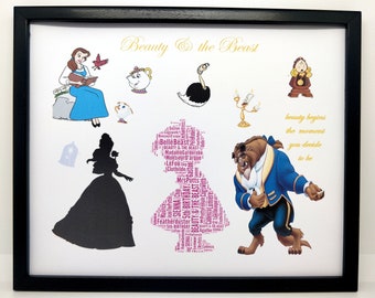 Personalised Princess Belle Word Art Print A5 A4 Prints & Framed