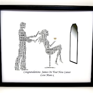 New Personalised Congratulations &#39;MALE HAIRDRESSER &#39; On Your New Career Word Art, PRINT Only will fit a 8&quot;x10&quot; Frame  Unique Gift & Keepsake
