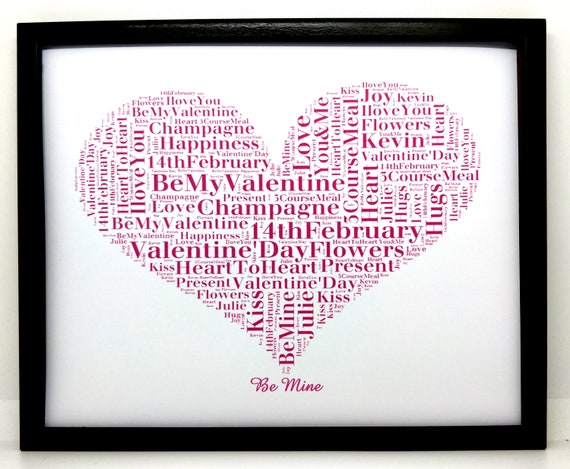 New Personalised 'valentine's Day Heart' Word Art Gift, Design (D
