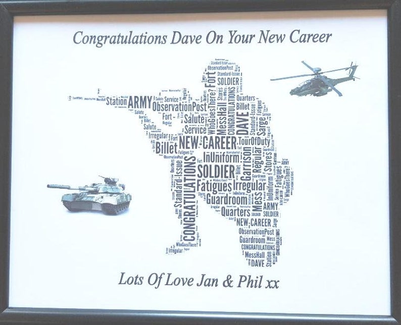 Your Unique ARMY THE Career\u0027 Gift Front Art, New New Personalised On In Keepsake Glass Congratulations, Frame \u0027 Word \u0027 IN \u0026  ,