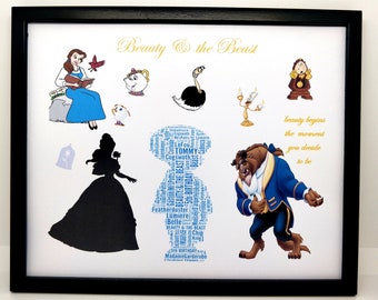 New Personalised 'Beauty and the Beast' 'Like' Word Art, Girl or Boy Gift. PRINT ONLY will fit any 8"x10" Frame, Unique Gift & Keepsake