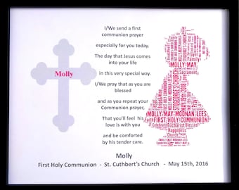 Gepersonaliseerde eerste heilige communie Word Art, meisje of jongens cadeau met gedicht ontwerp (E) ALLEEN PRINT mooi uniek cadeau & aandenken