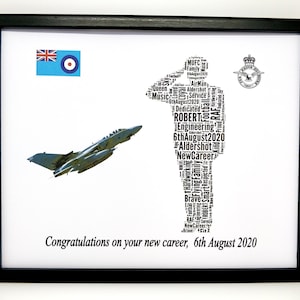New Personalised Congratulations 'On Your New Career' 'RAF' Word Art. PRINT ONLY will fit any 8"x10" Frame, Unique Gift & Keepsake