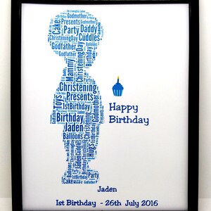 Personalised Little Girl or Little Boy With Cake Birthday Word Art Design (A) PRINT ONLY, Size 8&quot; x 10&quot; Unique Gift & Keepsake