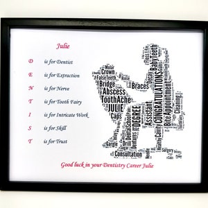New Personalised Male or Female 'DENTIST' On Your New Career,  Word Art, Presented in a 8"x10"  In Frame, Beautiful Unique Gift & Keepsake