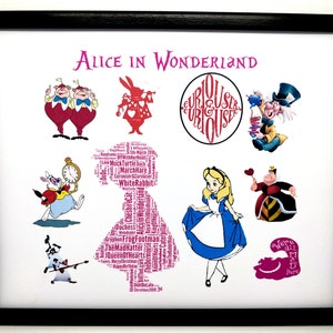 New Personalised &#39;Alice In Wonderland&#39; &#39;Like&#39; Word Art, Girl or Boy Birthday, Christmas or General Gift. in a 8&quot;x10&quot; Frame,  Unique Gift