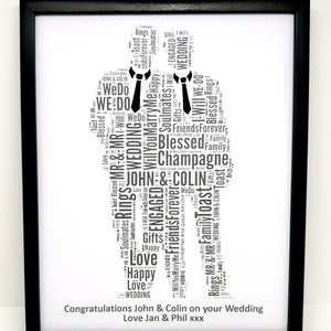 New Personalised Gay Male Engagement or Wedding Word Art Design (A), PRINT ONLY, Will Fit Any 8"x10" Frame Beautiful Unique Gift & Keepsake