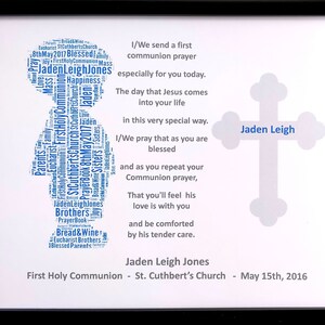 Personalised First Holy Communion Word Art Boy or Girls Gift Design E Presented in 8&quot;x10&quot; Glass Front Frame Beautiful Unique Gift & Keepsake