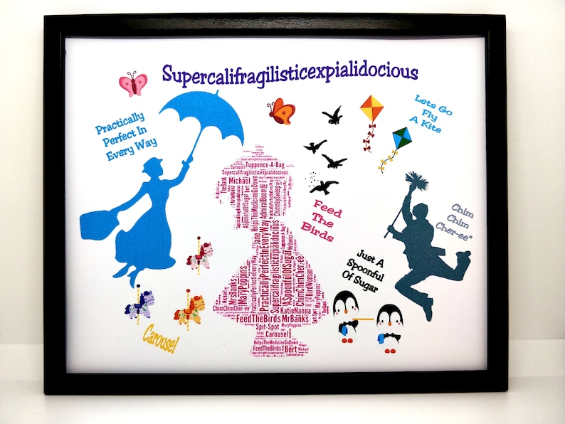 PDF ONLY /'Alice In Wonderland/' Word Art Gift Mary Poppins/' /'Beauty and the Beast/' Unique Gift, New Personalised Boy or Girl /'Dumbo/'