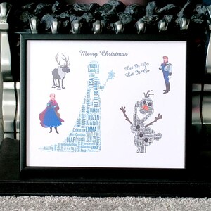 Word Art personalizzata di Frozen Elsa e Olaf: ricordo incorniciato 8x10