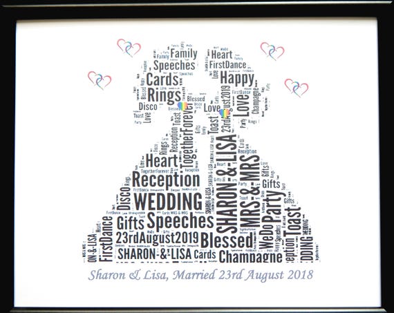 Personalised Lesbian//Gay Couple Wedding Mrs /& Mrs Word Art Print