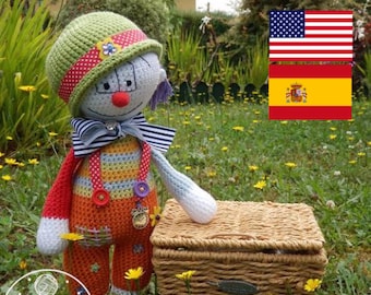 Crochet pattern doll Clown Luis .  PDF pattern