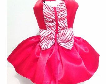 Xmas Red satin party dress with striped ribbon detail