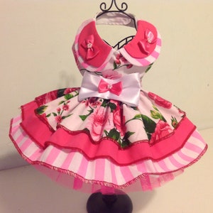 Precious pup pink three tier party dress, designer dog clothes, custom made dog outfits, chihuahua dog dresses, pet clothes, dog dresses,