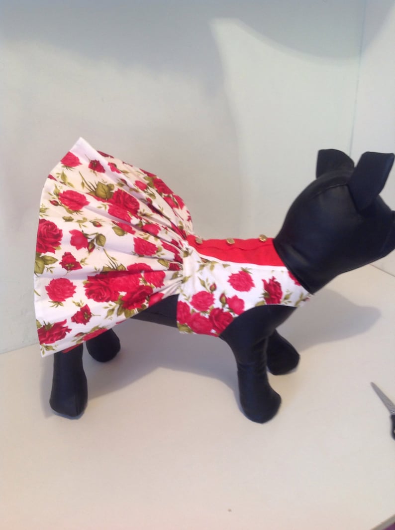 holiday party dog dress Beautiful red rose cotton dog dress for all small breed dogs designer dog outfits pets custom made dog clothes