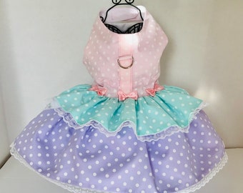 Pink mint and lilac spot dog dress