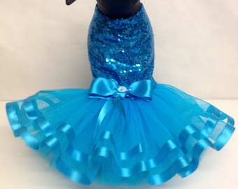 Dog dress turquoise sequinned tu tu party dress for small breed dogs, Designer Dog Clothes, Custom Made Dog Outfits, Pet Clothes, Chihuahua