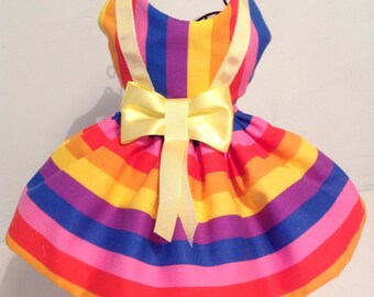 Gay Pride multi coloured striped dog dresses