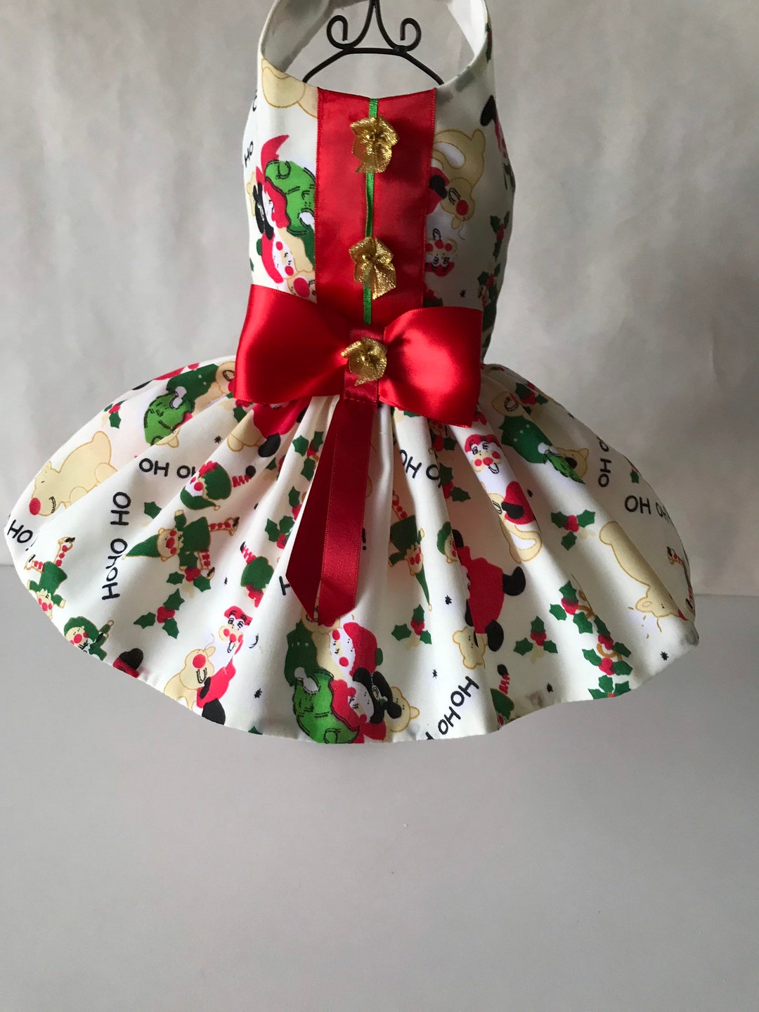 Pretty Xmas Dog Dress, Designer Dog Clothes, Custom Made Dog Outfits
