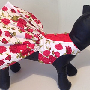 Beautiful red rose cotton dog dress for all small breed dogs, custom made dog clothes, designer dog outfits, holiday party dog dress, pets