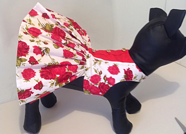 holiday party dog dress Beautiful red rose cotton dog dress for all small breed dogs designer dog outfits pets custom made dog clothes