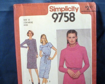 Vintage Simplicity Pattern 9758 Misses Pullover Dress Sizes 12 14 and 16