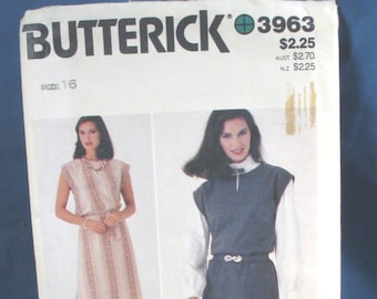 Vintage Butterick Sewing Pattern 3963 Misses Dress or Jumper and Belt Size 16