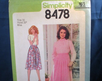 Vintage Simplicity Pattern 8478 Misses Pleated Skirt Size 16