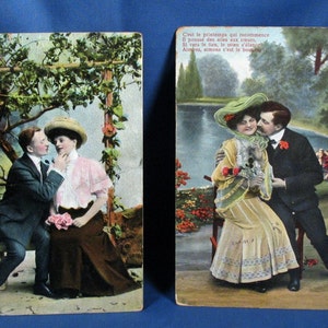 Vintage Valentines Postcards Set of Two 1910 Handcolored Photos afbeelding 1