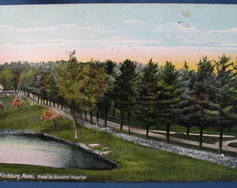 1909 Postcard Fitchburg MA Road to Burbank Hospital