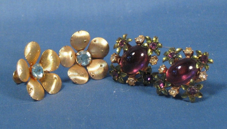 Vintage Screw on Earrings Set of Two Pairs image 1