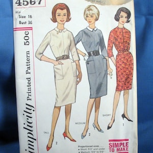 Vintage Simplicity Sewing Pattern 4567 One Piece Dress Size 16