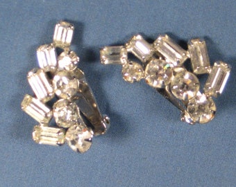 Vintage Rhinestone Clip On Earrings