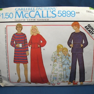 Vintage McCalls Sewing Pattern 5899 Misses and Mens Nightgown or Nightshirt and Pajamas Size Small