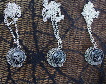 Real Preserved Spider Web Moon Necklace - Double-sided