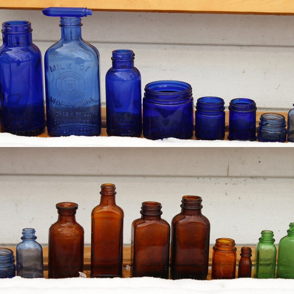 1920s - 1940s Vintage Antique Small Glass Bottles - Apothecary - Potion Bottles - Jars - Medicinal