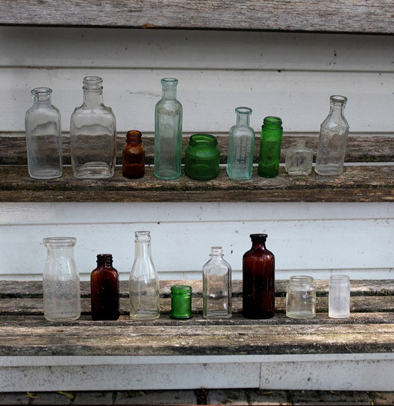 1920s 1940s Vintage Antique Small Glass Bottles Apothecary Etsy