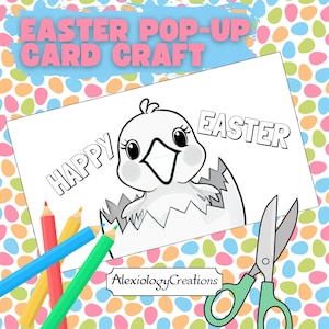 Tarjeta de Pascua imprimible para niños / Pollito desplegable para colorear / Actividad de Pascua DIY / Descarga instantánea
