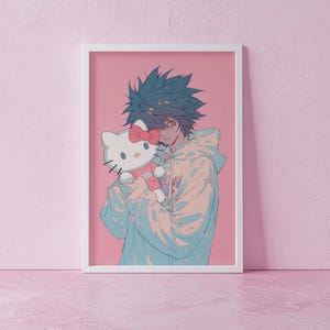 Impression anime Kawaii L Lawliet / art mural Death Note / affiche Hello Kitty / décoration esthétique mignonne / portrait pastel anime / Fan Art L Lawliet