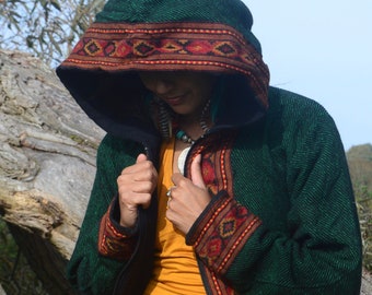 Womans black Festival jacket Mens tribal jacket Tribal hoodie Winter hoody Festival Jacket Alternative clothing Mens hippie jacket