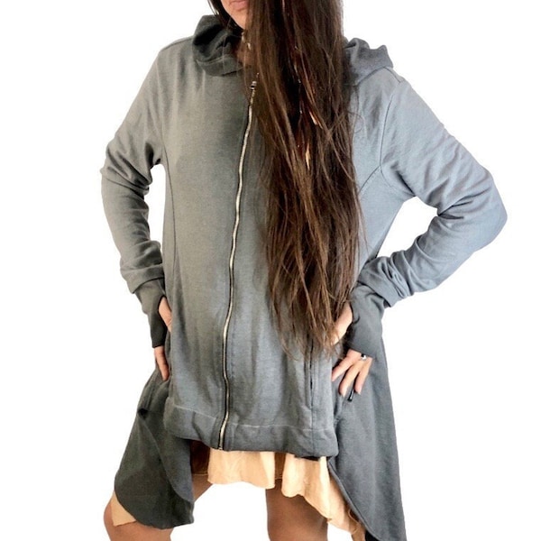 Hooded cape Medieval jacket Khaki zip hoodie Alt fashion  Hippie hoodie Cape coat Pixie clothing Post apocalyptic clothing Khaki coat