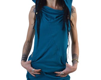 Pixie dress Alternative clothing Hooded tunic Psytrance clothing Hooded dress Postapocalyptic fashion Festival dress Rave clothing