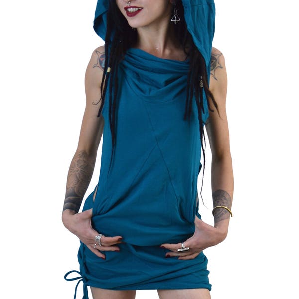 Pixie dress Alternative clothing Hooded tunic Psytrance clothing Hooded dress Postapocalyptic fashion Festival dress Rave clothing