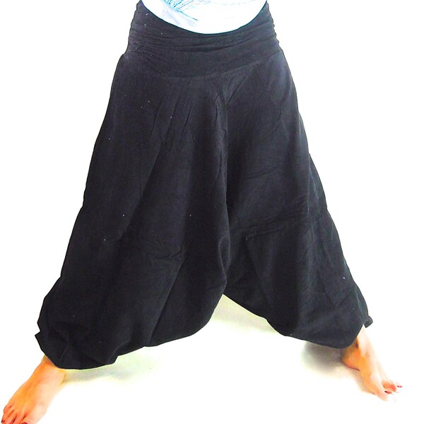 Plus Size Women Vintage Corduroy Pure Color Loose Harem Pants