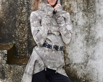 Post apocalyptic Hooded cape Jedi tunic medieval tunic Pirate coat Psy trance Pixie clothing Hippie clothes Alternative clothing camo