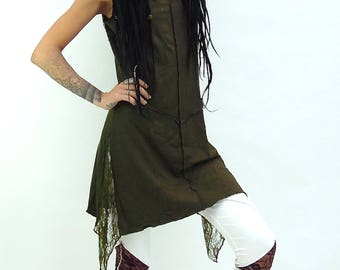 Pixie Dress Pagan clothing woodland fairy Medieval outfit Long hood top Pixie top Hooded Dress Psy trance fashion steam punk